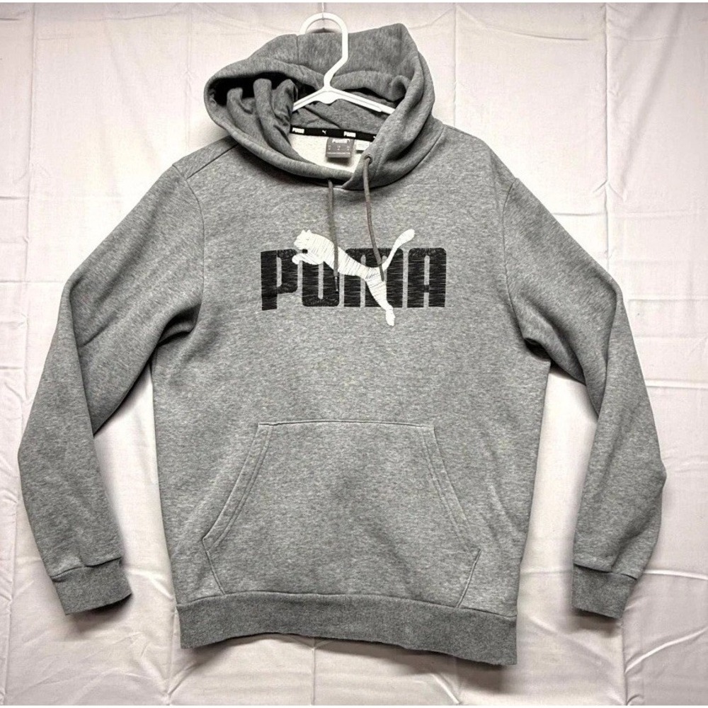 Puma Forever Better Hoodie Mens Medium Heather Gray Fleece Lined Layered Graphic